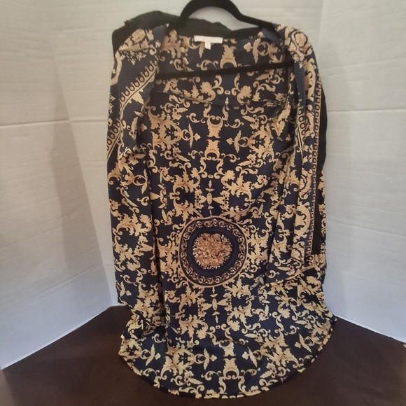 Pastel Button High-Low Gold/Black Long Sleeve Blouse Tunic Top Women Size Large - Picture 9 of 14